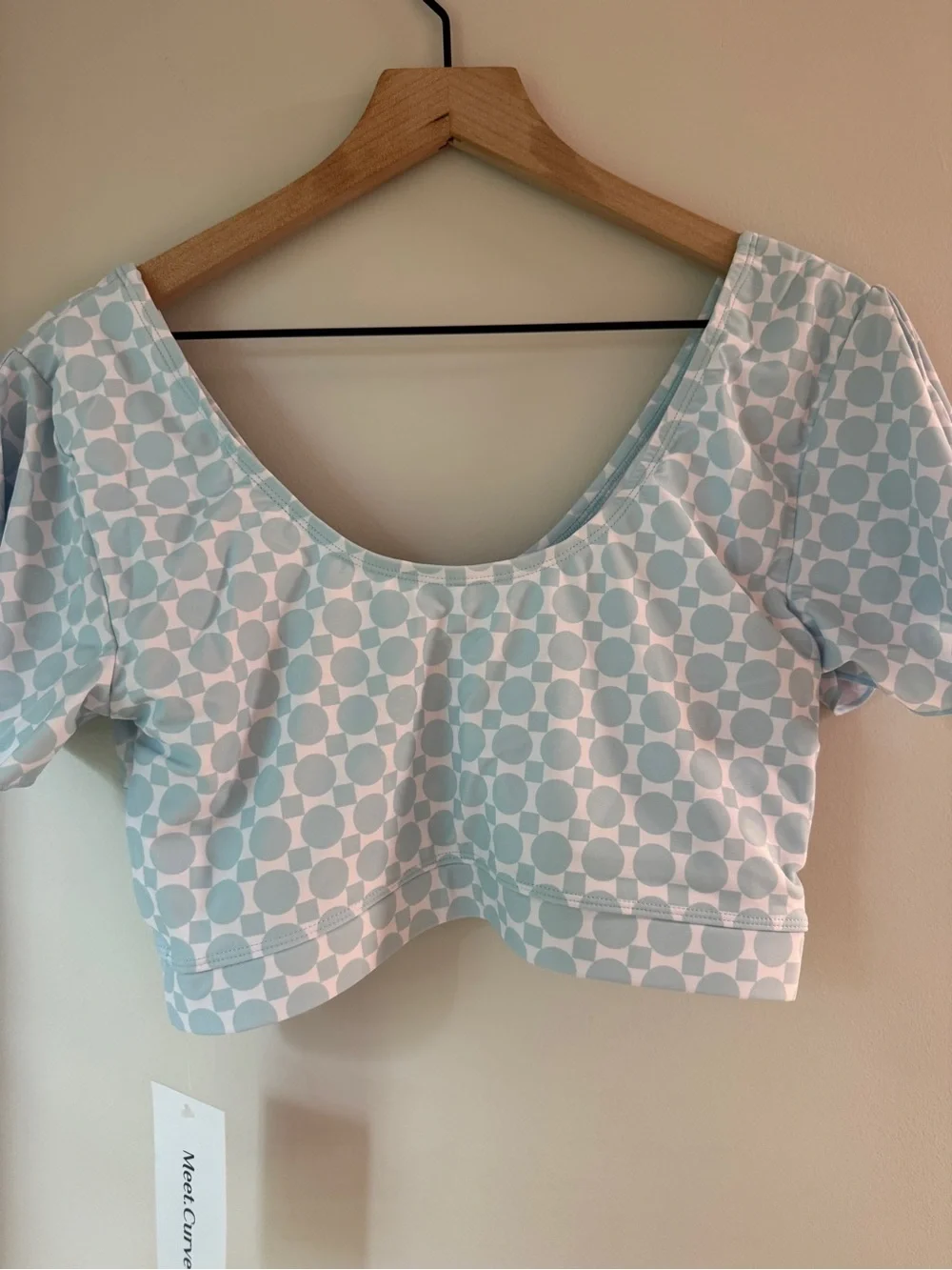 Meet.Curve Matching Set Blue V-neck Flutter Sleeve Top High Waist Bottom